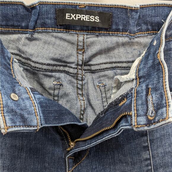 Express Skinny Ankle Jeans with Mid Rise Center Seam Slit Hem Medium Wash Size 6 - Picture 6 of 16